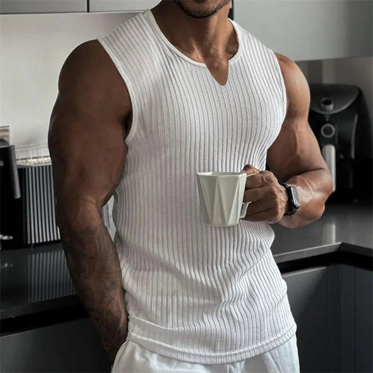2024 Summer new men V - neck Vest stripe gym Tank top Men Fitness sleeveless shirt Sports Undershirt Gyms clothing Training vest - Clothesfassion.store