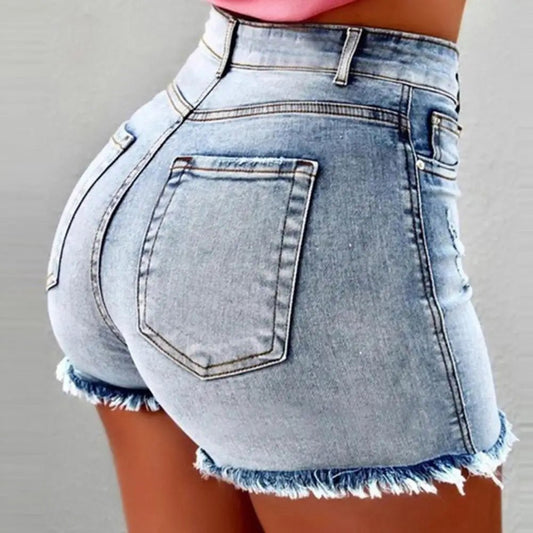 2026 Retro Distressed Ripped Edge Women Shorts High Waist Washed Butt - lifted Slim Fit Side Pockets Casual Club Party Short Pants - Clothesfassion.store