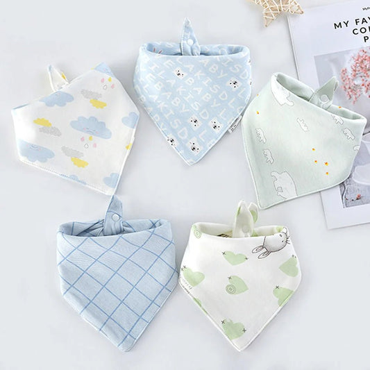 5pcs/lot Baby Bibs Triangle Double Cotton Bibs Cartoon Print Saliva Towel Baby Boys Girls Feeding Apron Cotton Bandana Bibs - Clothesfassion.store