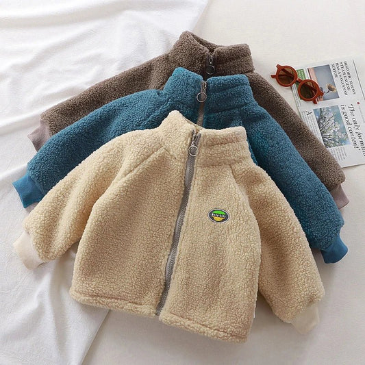 Children Plush Jacket Winter Baby Clothes Windproof Warm Thicken Velvet Kids Coat Boy Girl Toddler Lamb Fleece Turtleneck Tops - Clothesfassion.store