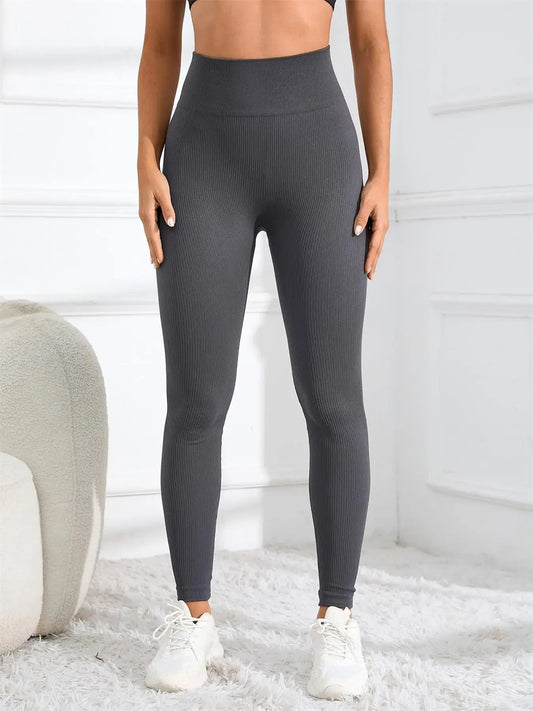 High Waisted Seamless Yoga Leggings, Ribbed Sportswear Tights, Fitness Apparel for Women, Gym and Casual Wear For Fall & Winter - Clothesfassion.store