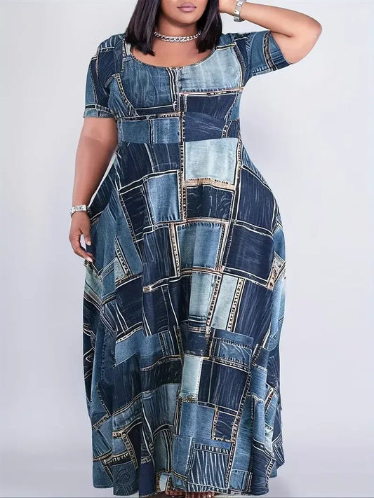 Plus Size 1XL - 5XL Women Popular Large Size Printed Dress with Belt Long Sleeve Women's Clothing Fashionable Long Dres - Clothesfassion.store