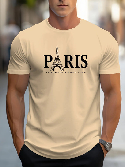 Summer Men's T Shirt Short Sleeve Paris Pattern Print Casual O - Neck Oversized Pullover Fashion Streetwear Male Clothing T-Shirts - Clothesfassion.store