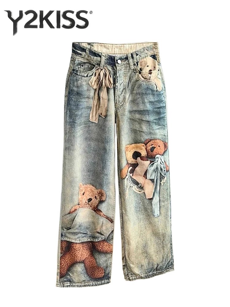 Women's Baggy Jeans Print Graphic Denim Pants Harajuku Cowboy Tie Dye High Street 2000s High Street Tide Stylish Design New - Clothesfassion.store