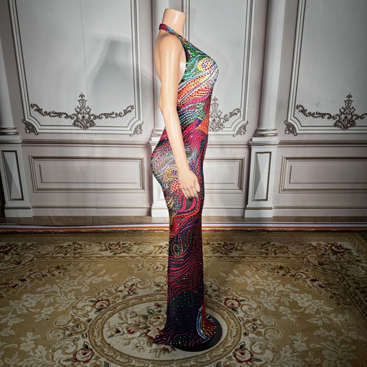 ZD New Women's Backless Dress Floral Print Sexy Deep V - neck Halter Sleeveless Maxi Dress Stylish Dress - Clothesfassion.store