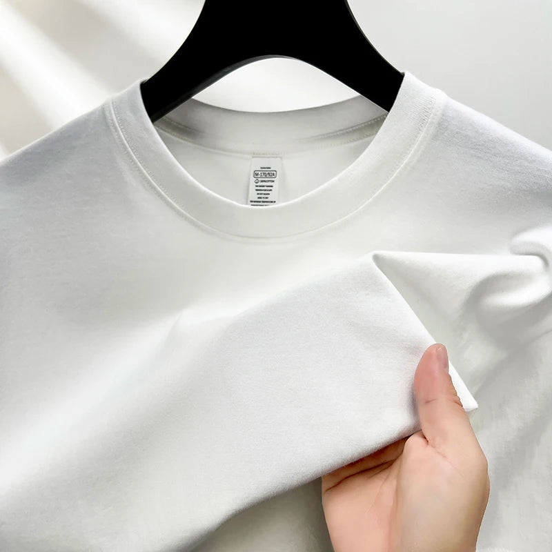 100% pure cotton summer high - end brand men's short sleeve round neck fashionable style half sleeved top breathable T-shirt - Clothesfassion.store