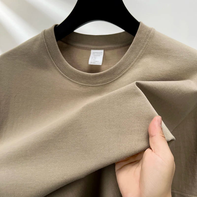100% pure cotton summer high - end brand men's short sleeve round neck fashionable style half sleeved top breathable T-shirt - Clothesfassion.store