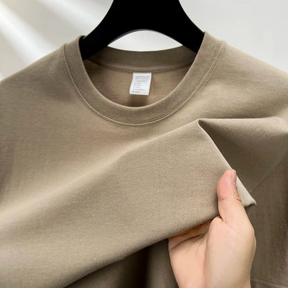 100% pure cotton summer high - end brand men's short sleeve round neck fashionable style half sleeved top breathable T-shirt - Clothesfassion.store