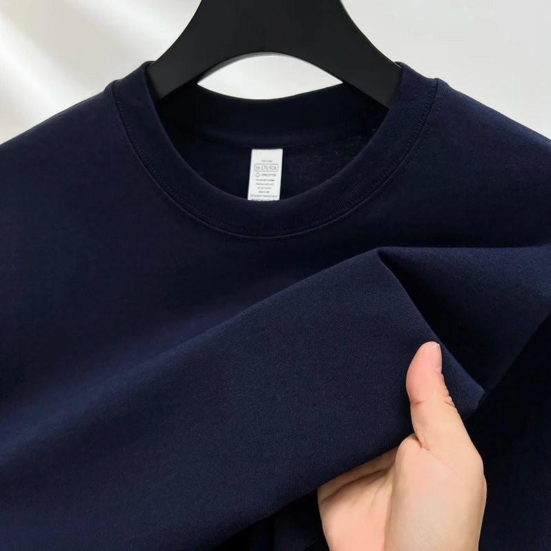 100% pure cotton summer high - end brand men's short sleeve round neck fashionable style half sleeved top breathable T-shirt - Clothesfassion.store