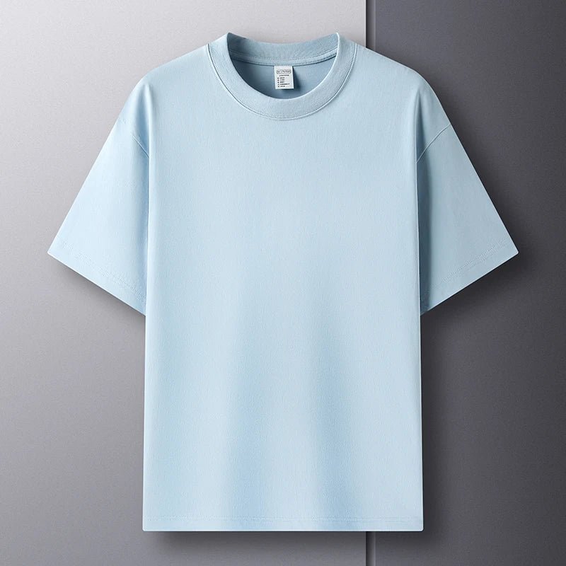 100% pure cotton summer high - end brand men's short sleeve round neck fashionable style half sleeved top breathable T-shirt - Clothesfassion.store