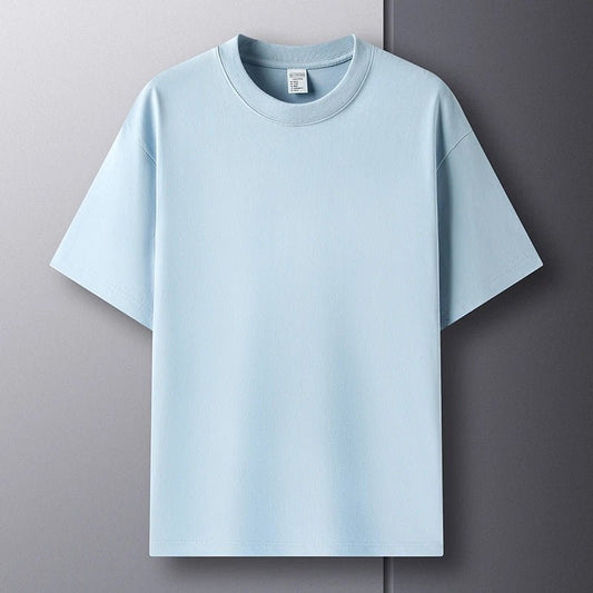 100% pure cotton summer high - end brand men's short sleeve round neck fashionable style half sleeved top breathable T-shirt - Clothesfassion.store