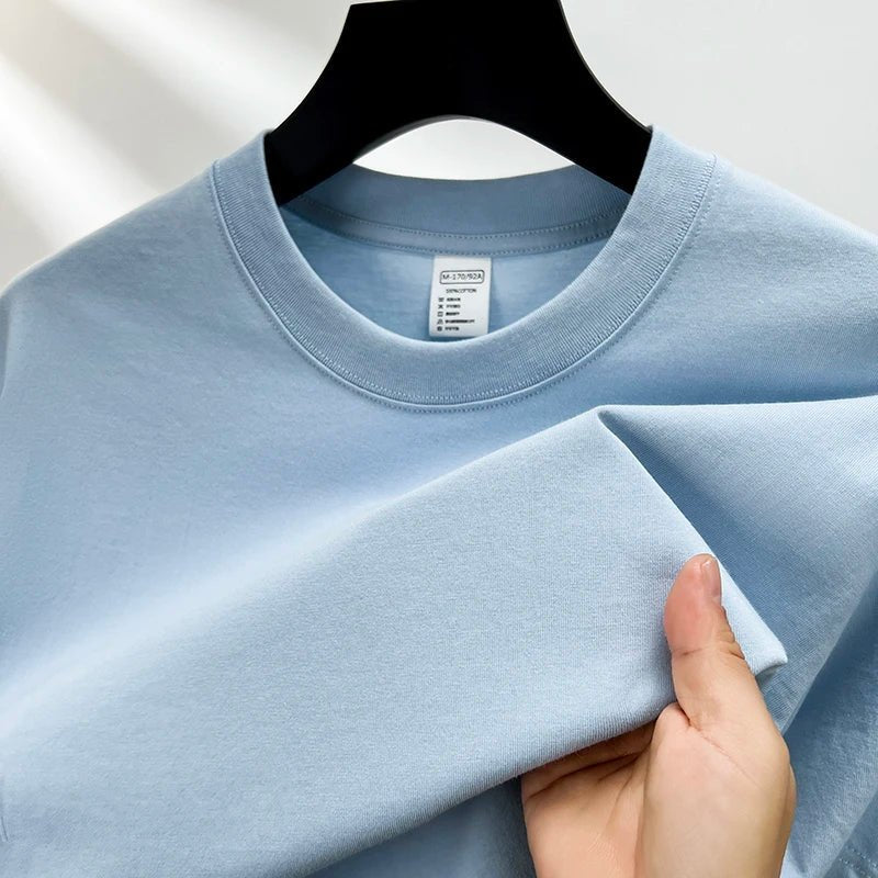100% pure cotton summer high - end brand men's short sleeve round neck fashionable style half sleeved top breathable T-shirt - Clothesfassion.store