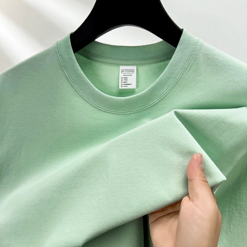 100% pure cotton summer high - end brand men's short sleeve round neck fashionable style half sleeved top breathable T-shirt - Clothesfassion.store