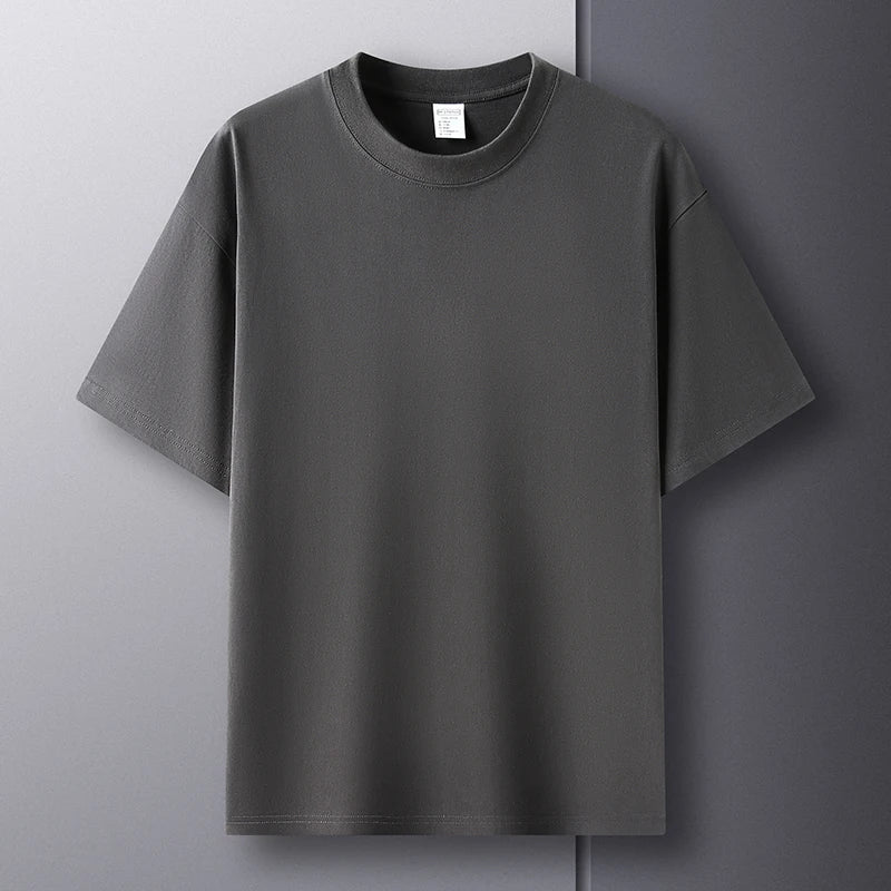 100% pure cotton summer high - end brand men's short sleeve round neck fashionable style half sleeved top breathable T-shirt - Clothesfassion.store