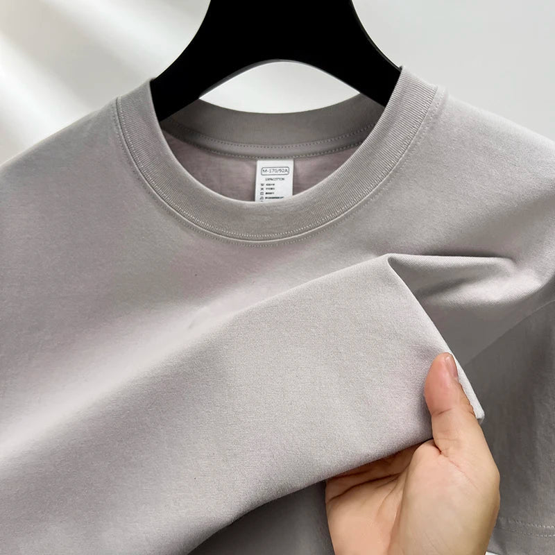 100% pure cotton summer high - end brand men's short sleeve round neck fashionable style half sleeved top breathable T-shirt - Clothesfassion.store