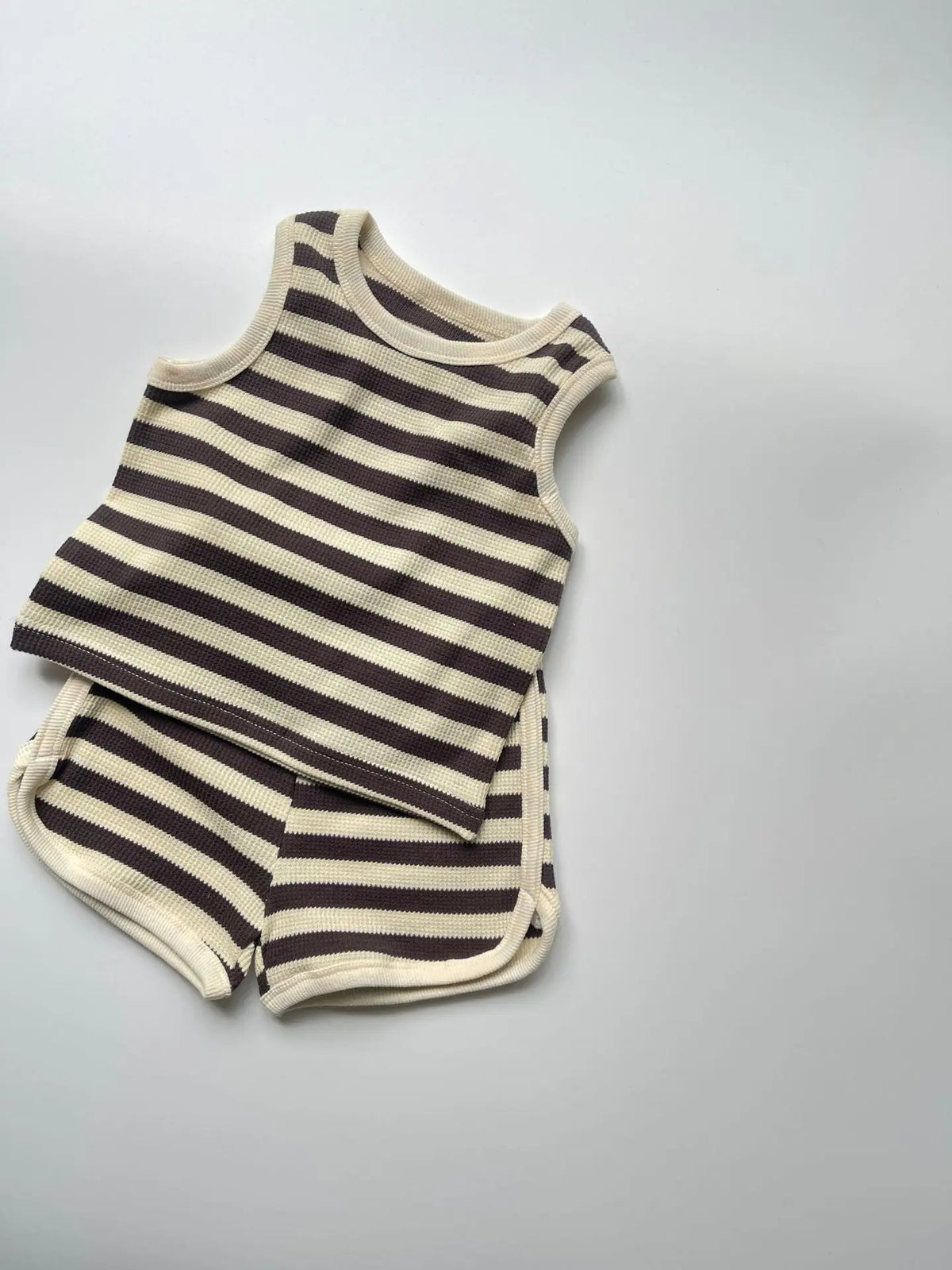 2025 Summer New Baby Sleeveless Clothes Set Infant Boy Girl Vest + Shorts 2pcs Suit Toddler Waffle Striped Breathable Outfits - Clothesfassion.store