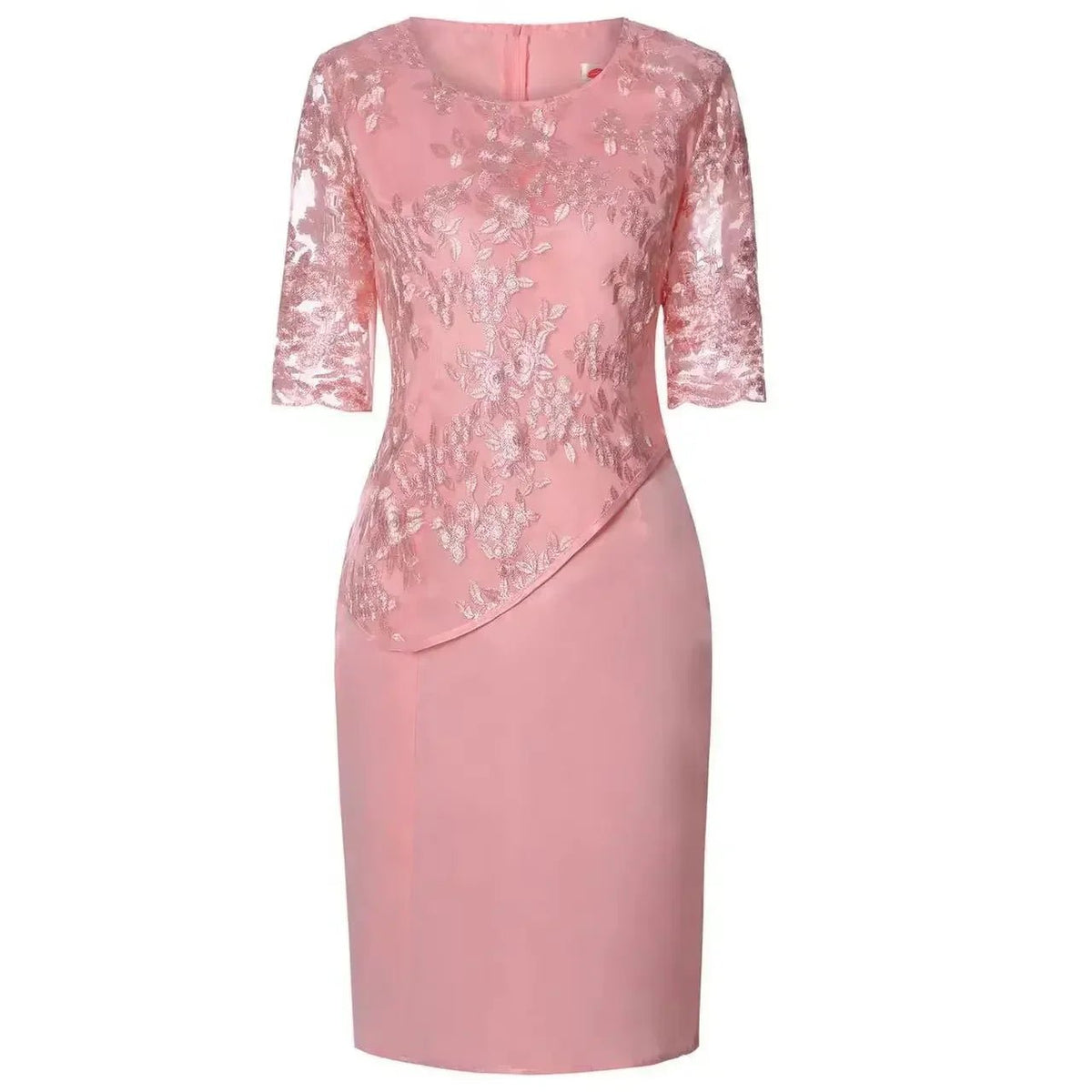2026 Women's Large Size Midi Dress 5XL Elegant O - neck High - Waist Embroidery Lace 3/4 Sleeve Lady Evening Dress Female Clothing - Clothesfassion.store