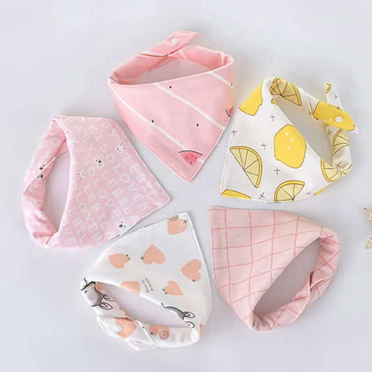 5pcs/lot Baby Bibs Triangle Double Cotton Bibs Cartoon Print Saliva Towel Baby Boys Girls Feeding Apron Cotton Bandana Bibs - Clothesfassion.store