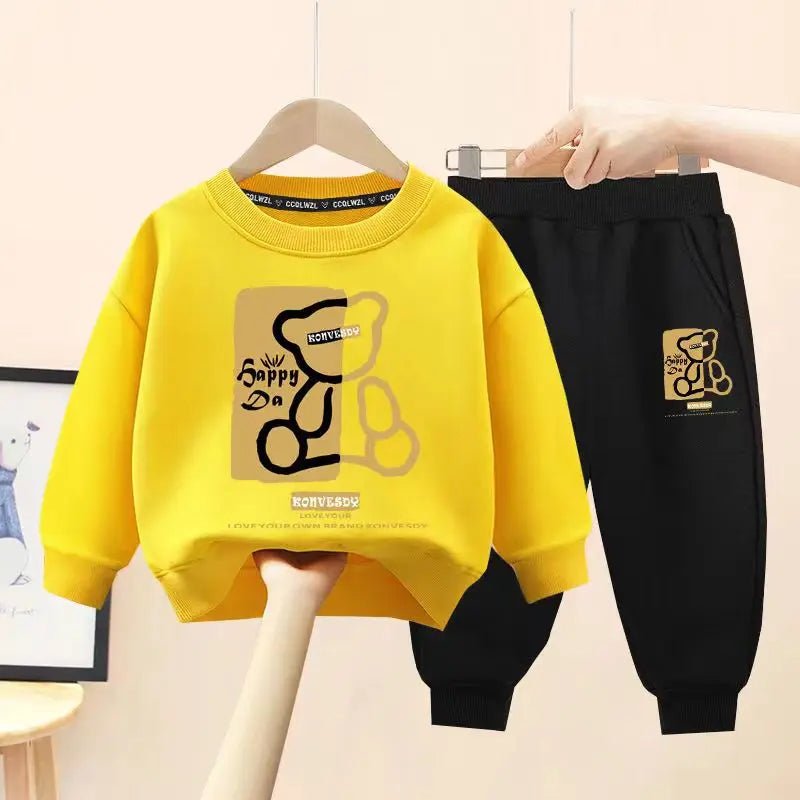 Autumn Baby Girls Clothes Set Kid Boy Cartoon Bear Printed Sweatshirt Pullover And Pants 2pcs Suit Children Top Bottom Tracksuit - Clothesfassion.store