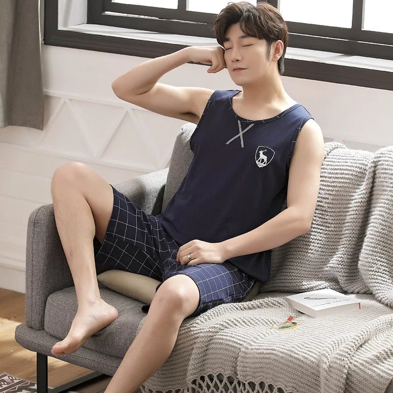 Big Size Pajamas Set for Men Summer Shorts Two Piece Sleepwear Shorts Sleeved Plus Size 3xl 4xl Loungewear Cotton Nightwear New - Clothesfassion.store