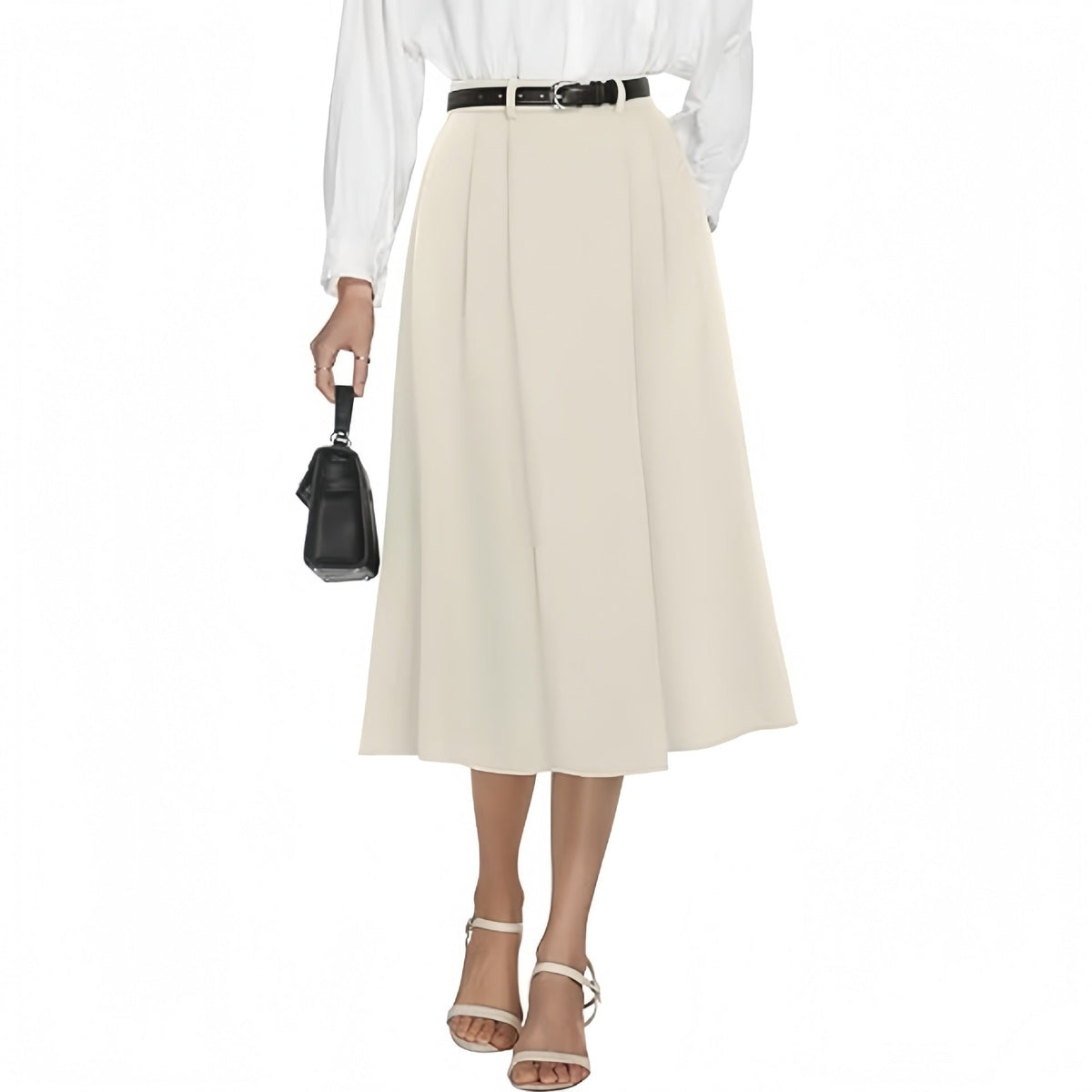 Business - casual Flared A - line Pleated Skirt With Pockets - Clothesfassion.store