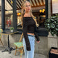 Candyhot Solid Elegant Off Shoulder Ribbed Crop Tops Autumn Fashion Casual Skinny Long Sleeve Camis Gentle Y2K Tight T-shirts - Clothesfassion.store