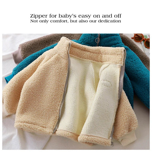 Children Plush Jacket Winter Baby Clothes Windproof Warm Thicken Velvet Kids Coat Boy Girl Toddler Lamb Fleece Turtleneck Tops - Clothesfassion.store