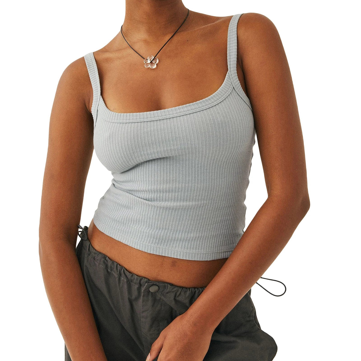Combhasaki Women's Summer Solid Color Cleanfit Crop Tank Tops Basic Sleeveless Round Neck Slim Fit Backless Y2K Ribbed Vest - Clothesfassion.store