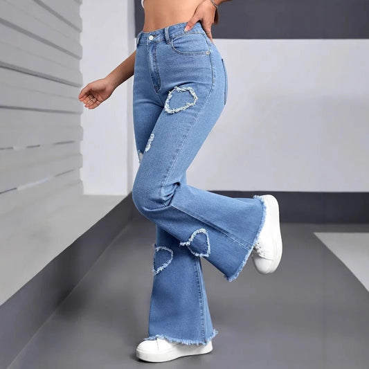 Denim Flared Pants Women Hole Jeans Boot Cut Distressed 2026 Streetwear High Waist Stretch Washed Vintage Full Length Trousers - Clothesfassion.store