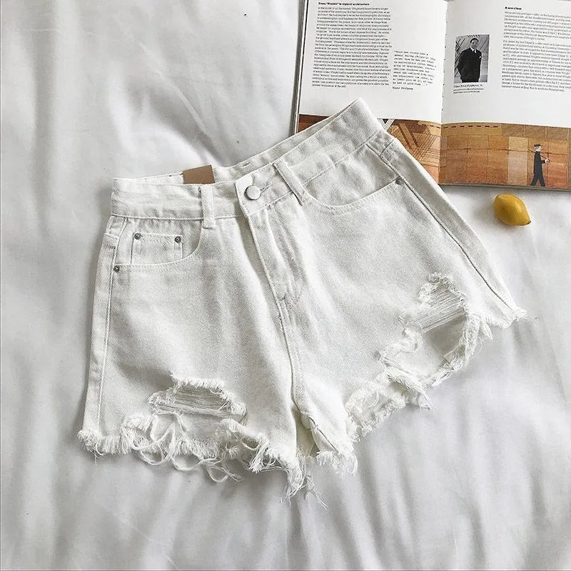 Fashion Casual Tassel Ripped Shorts Women 2026 Summer High Waist Denim Jeans Y2K Hot Pants Streetwear Korean Blue Cowboy Shorts - Clothesfassion.store