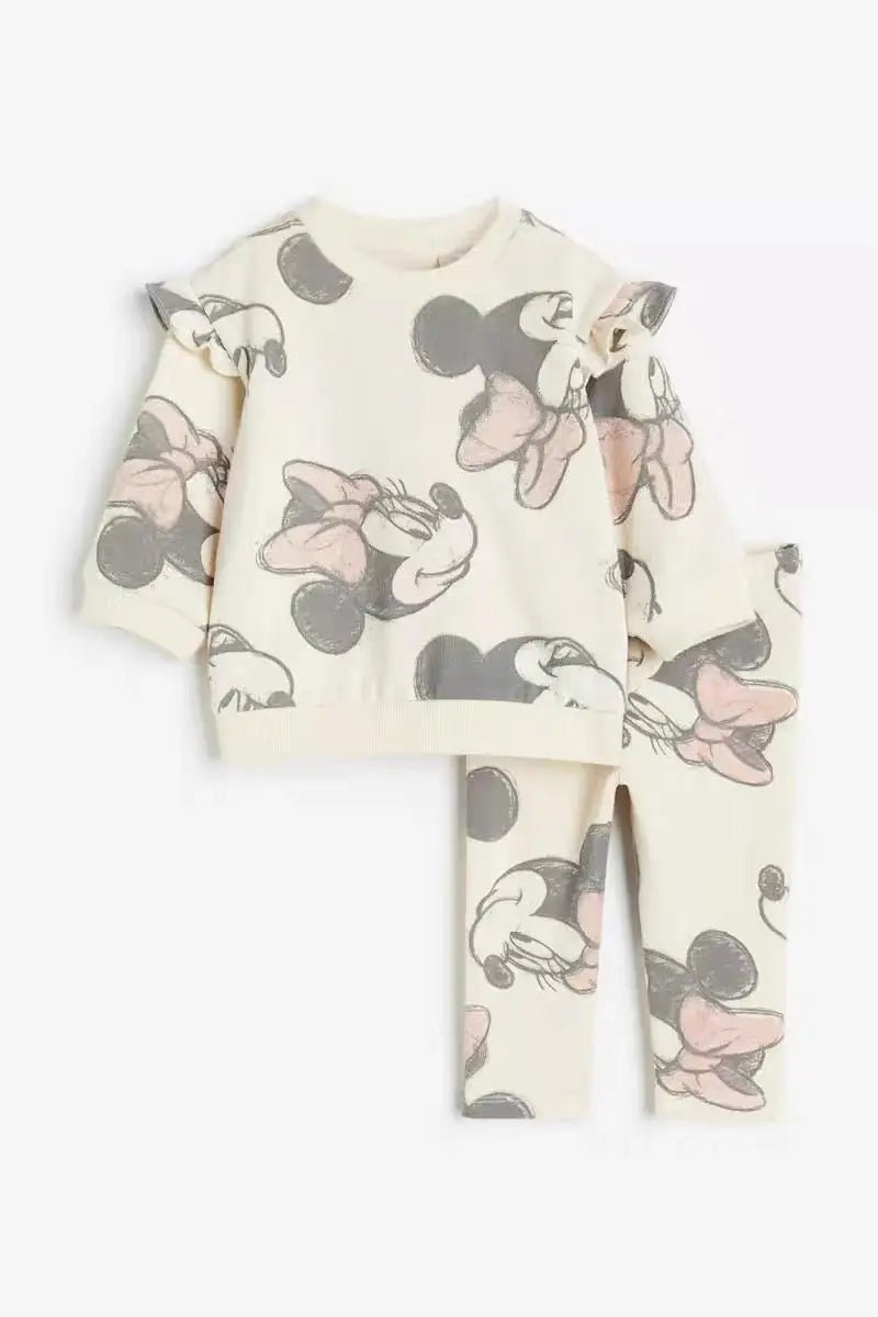 Girls Minnie Sweatshirt Solid Color Pants Two - piece Set Casual Sports Costume Child New Long Sleeve Outfits Lovely Tops+Pants - Clothesfassion.store