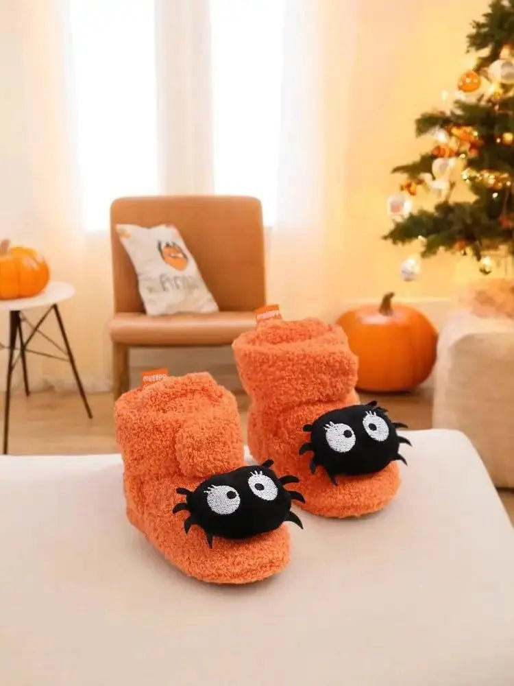 Halloween Pumpkin Baby Booties Stay On Slipper Winter Warm Soft Shoes Newborn Crib Sock Shoes - Clothesfassion.store