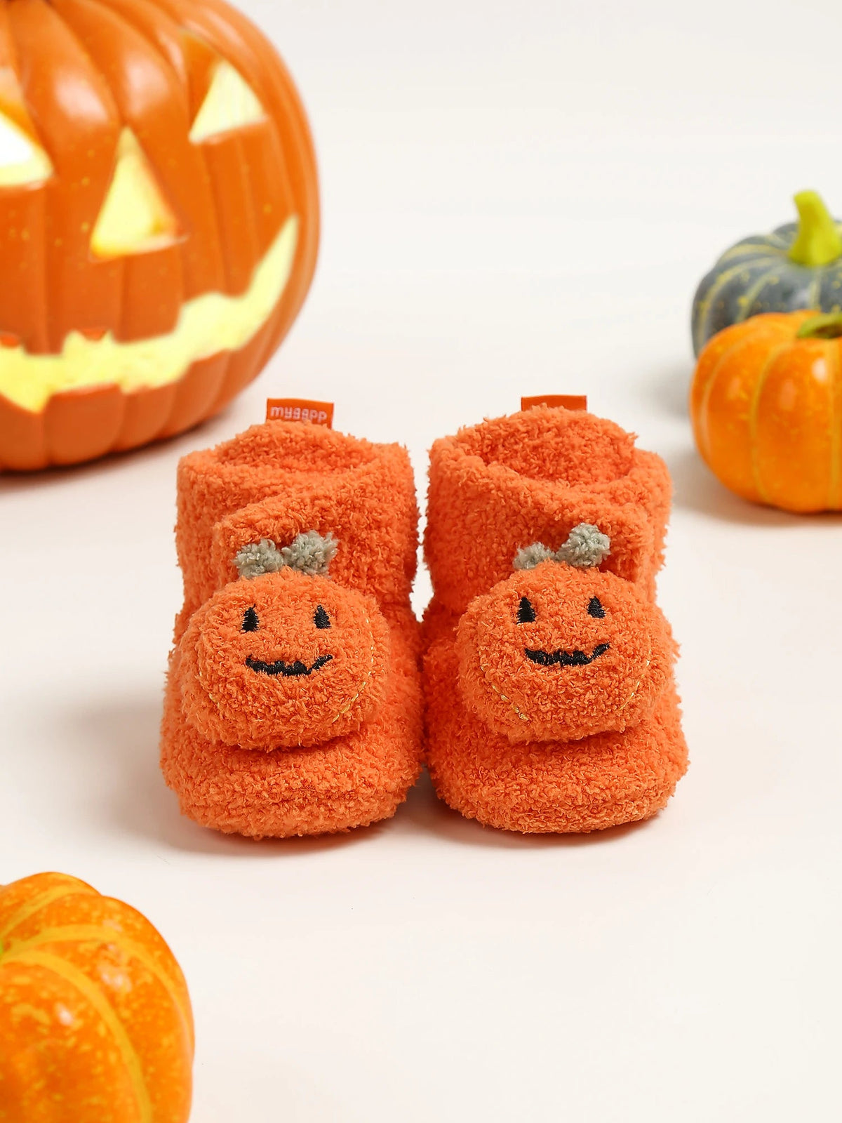 Halloween Pumpkin Baby Booties Stay On Slipper Winter Warm Soft Shoes Newborn Crib Sock Shoes - Clothesfassion.store