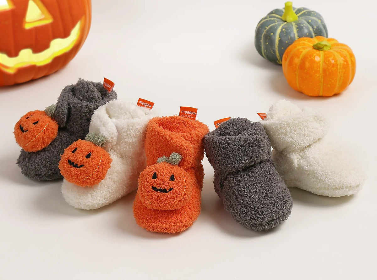 Halloween Pumpkin Baby Booties Stay On Slipper Winter Warm Soft Shoes Newborn Crib Sock Shoes - Clothesfassion.store