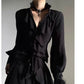 Harajuku Vintage Black Bottoming Shirt Women Stand Collar Ruffles Slim Blouses Japanese Victorian Long Sleeve Blusas De Mujer - Clothesfassion.store