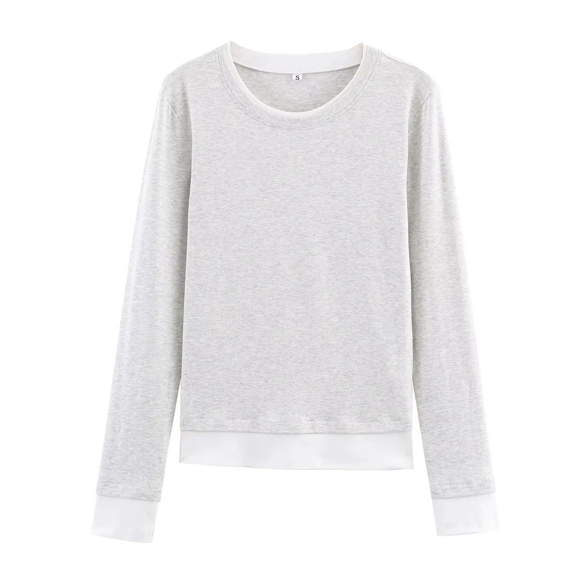 HH Spring Woman Elegant Solid 3 - Color Round Collar Double Contrast Tops Female Casual Long Sleeves Versatile Slim T-shirt - Clothesfassion.store