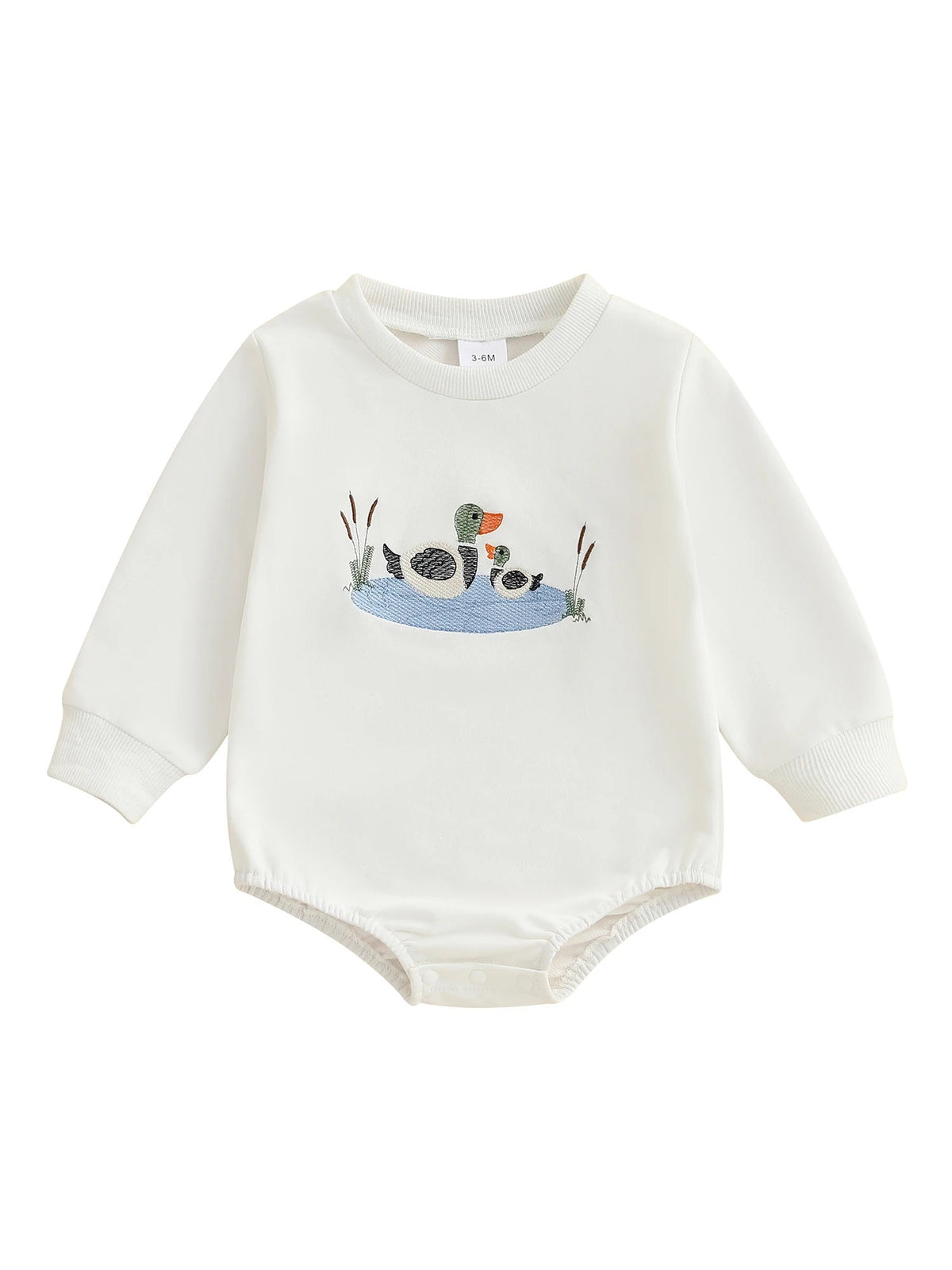 Infant Boys Fall Overalls with Long Sleeves and Crew Neck Featuring Adorable Duck Embroidery on Sweatshirt Style Romper - Clothesfassion.store