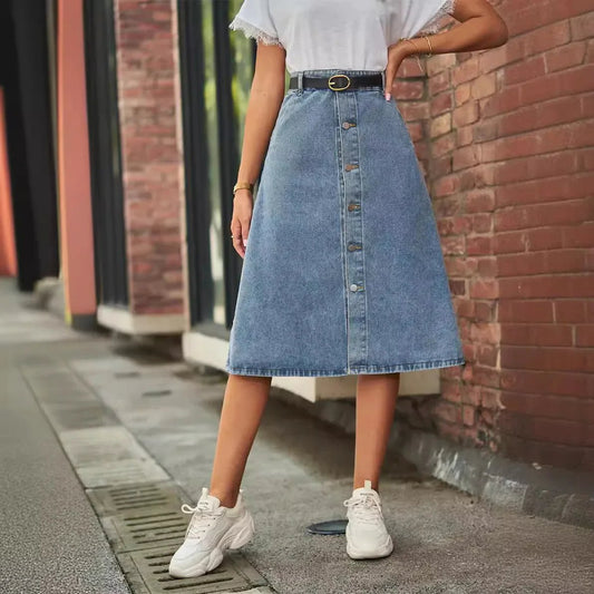 Knee Length Skirts Denim Slim Fit Women Skirt Wrap Buttocks Zipper Fly Sexy High Waist Spliced Distressed Vintage Sashes - Clothesfassion.store