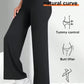 Ladies' high waisted elastic fabric elastic waistband solid color wide leg yoga pants pants, suitable for outdoor fitness - Clothesfassion.store