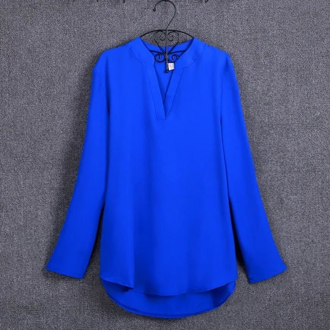 Large size 5XL blouse long - sleeved V - neck elegant ladies chiffon shirt top fashion office work shirt - Clothesfassion.store