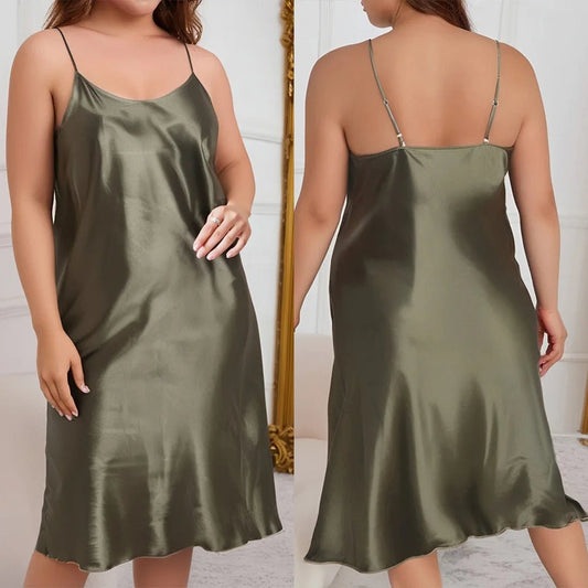 Large Size 5XL Female Nightgown Sexy Spaghetti Strap Nightdress Lingerie Summer New Satin Chemise Sleepwear Rayon Home Wear - Clothesfassion.store
