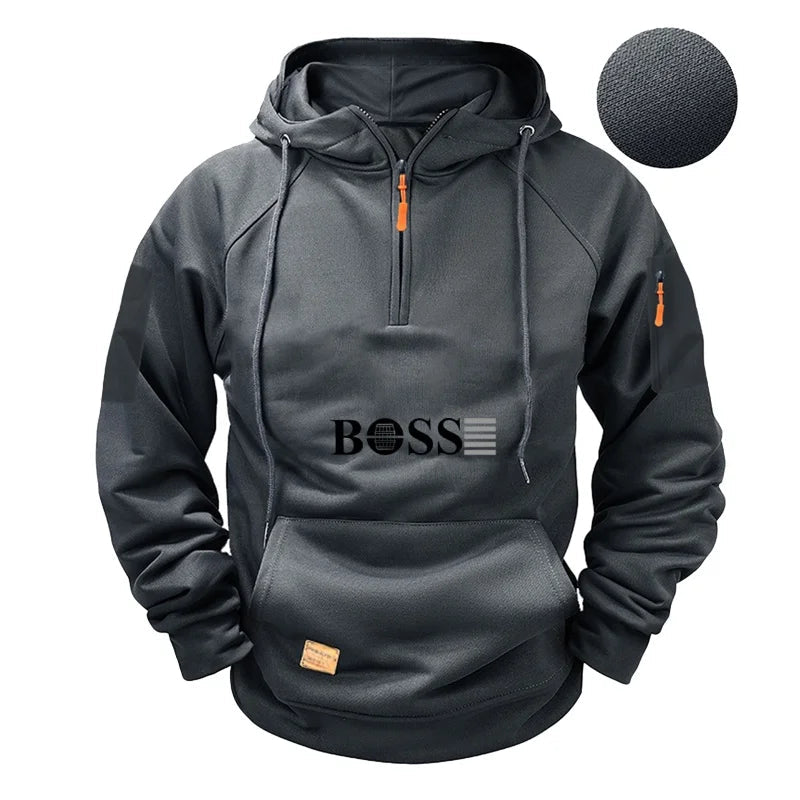 Men's fashionable collar sports long - sleeved sweatshirt, fitness sweatshirt, casual loose sweatshirt, men's pullover - Clothesfassion.store