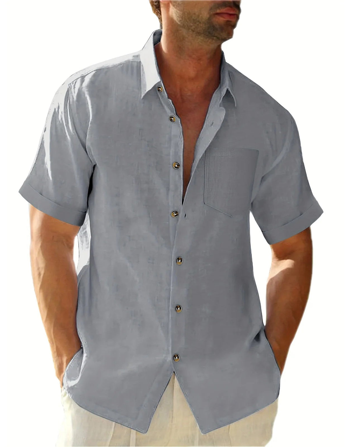 Men's Plus Size Short Sleeve Shirts Cotton Linen Henley Shirts Lightweight Vacation Collar Beach Shirts Hawaiian T Shirt - Clothesfassion.store