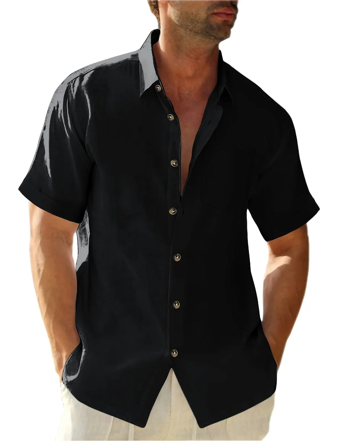 Men's Plus Size Short Sleeve Shirts Cotton Linen Henley Shirts Lightweight Vacation Collar Beach Shirts Hawaiian T Shirt - Clothesfassion.store