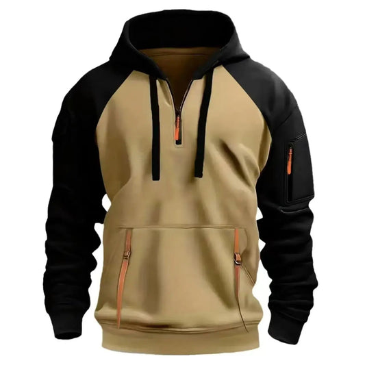 Men's Spring Autumn Sweatshirt Sweatshirt Sweatshirt Zipper Multi - Pocket Pullover Raglan Sleeve Sports Casual Fleece Sweatshirt - Clothesfassion.store