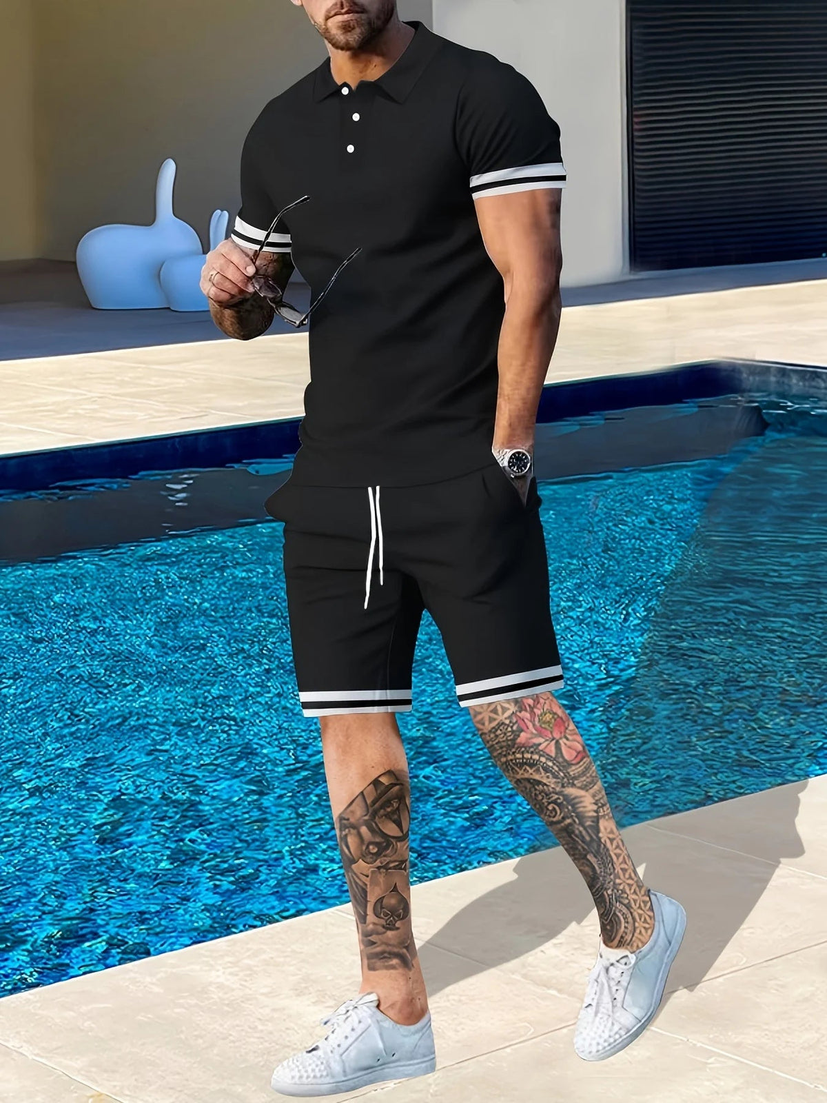 Men's Summer Short Sleeve Suit Polo Shirt Short Sleeve Shorts Athleisure Two - Piece Set Suitable For Everyday Travel - Clothesfassion.store