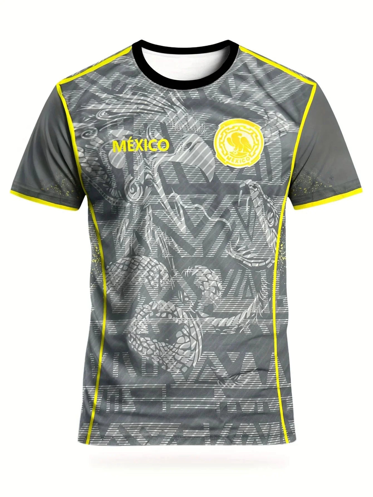 Mexican men's football jersey & Aztec round neck comfortable sports top & with Aztec and Mayan civilization prints & suitable fo - Clothesfassion.store