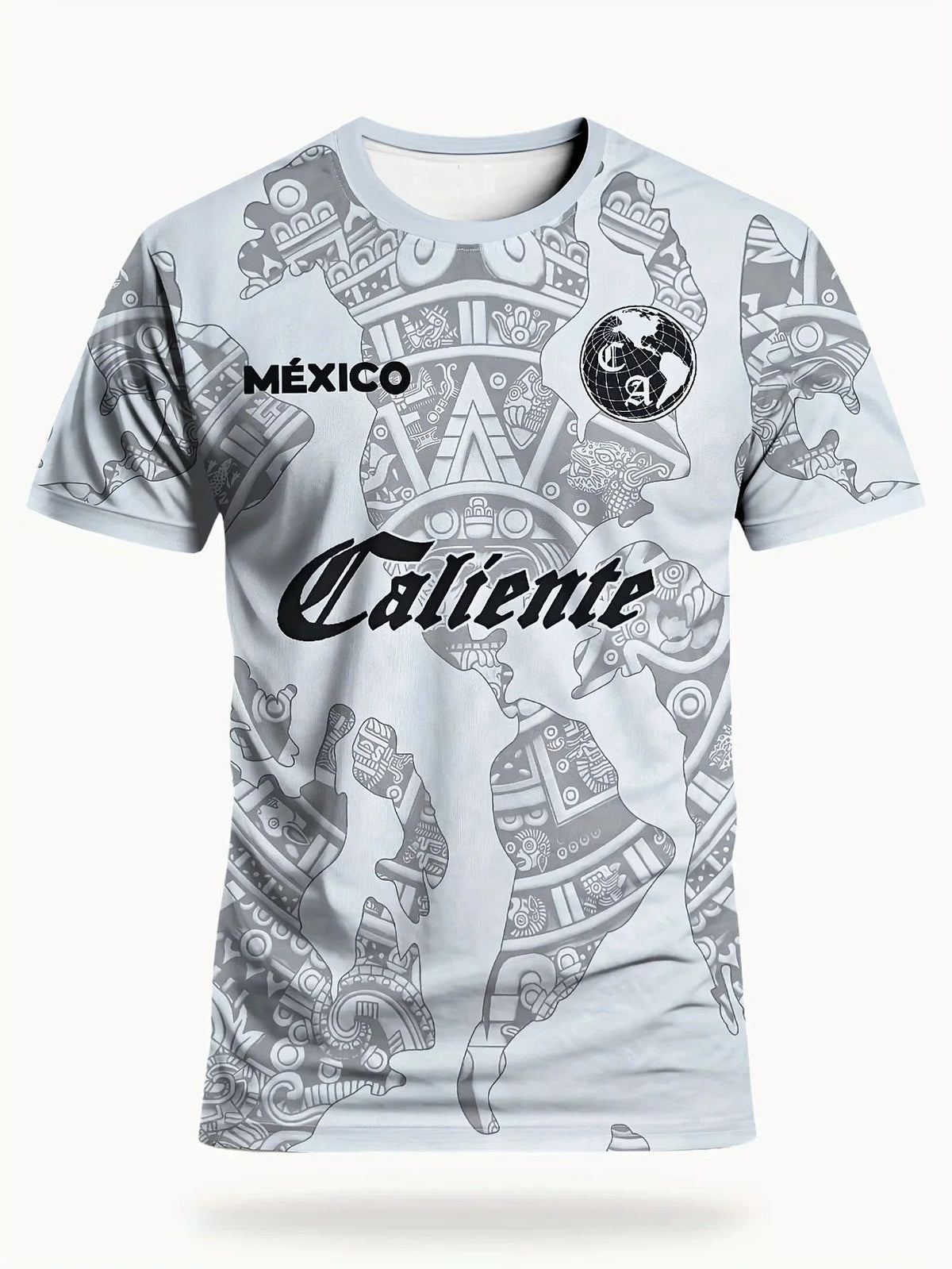 Mexican men's football jersey & Aztec round neck comfortable sports top & with Aztec and Mayan civilization prints & suitable fo - Clothesfassion.store