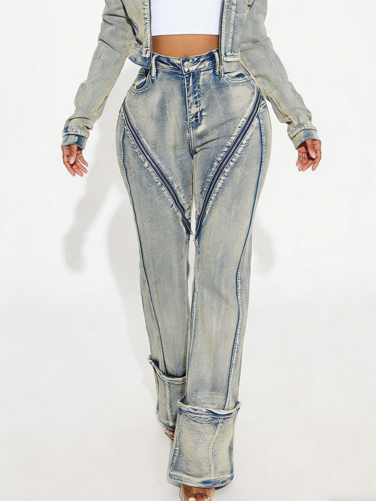New Fashionable And Sexy Women's High Elasticity Washed Zipper Denim Pants - Clothesfassion.store