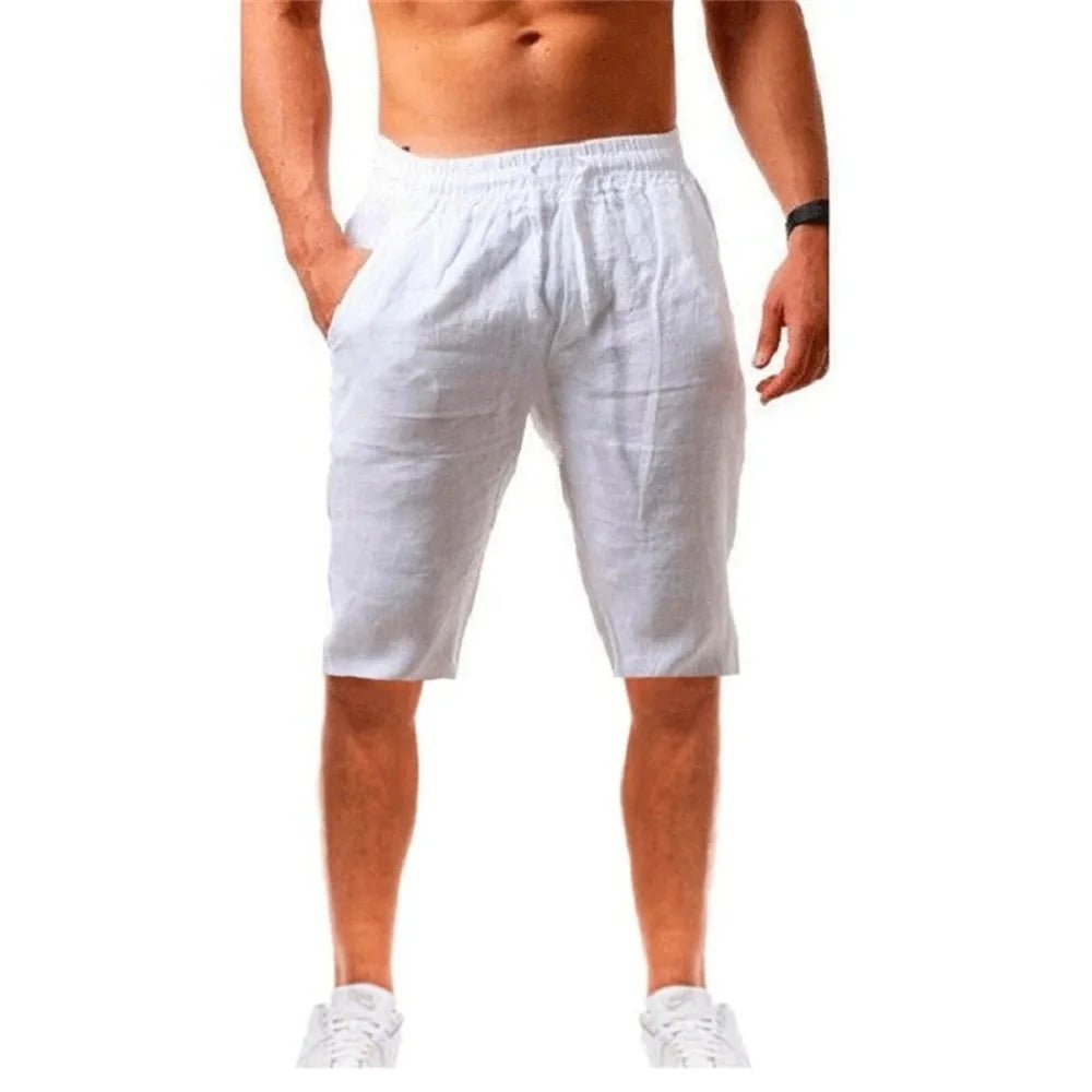 New Men's Cotton Linen Shorts Pants Male Summer Breathable Solid Color Linen Trousers Fitness Streetwear Lace up Bottoms - Clothesfassion.store